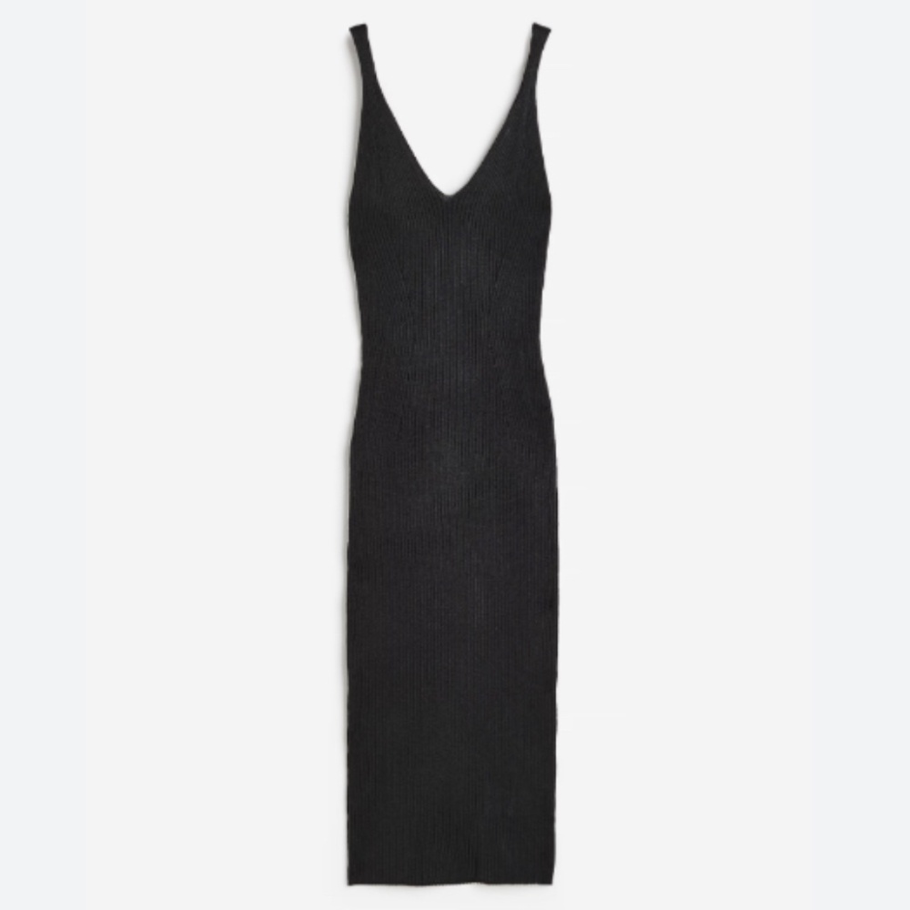 H&M Divided NWT Black Ribbed V Neck Strappy Bodycon Sheath Dress SZ M